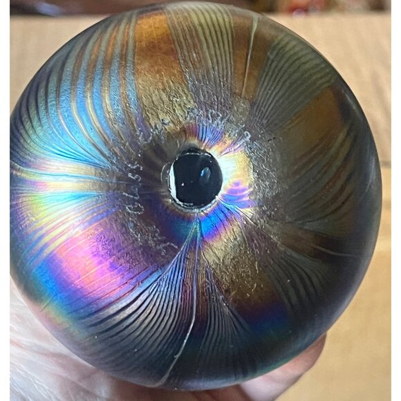 The Glass Eye Studio Blown Glass Bud Vase Signed 1982 Mt. St. Helen Iridescent - Picture 9 of 10